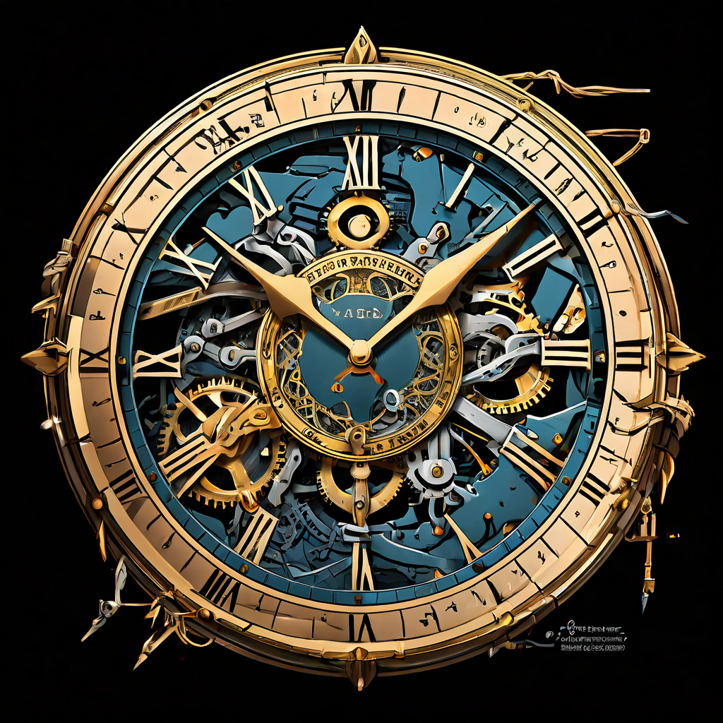 고장난 시계 메커니즘을 분석하는 흐름도로, '시간 고장' 부분을 가리키는 화살표와 그 필요성을 묻는 질문이 담겨 있다.