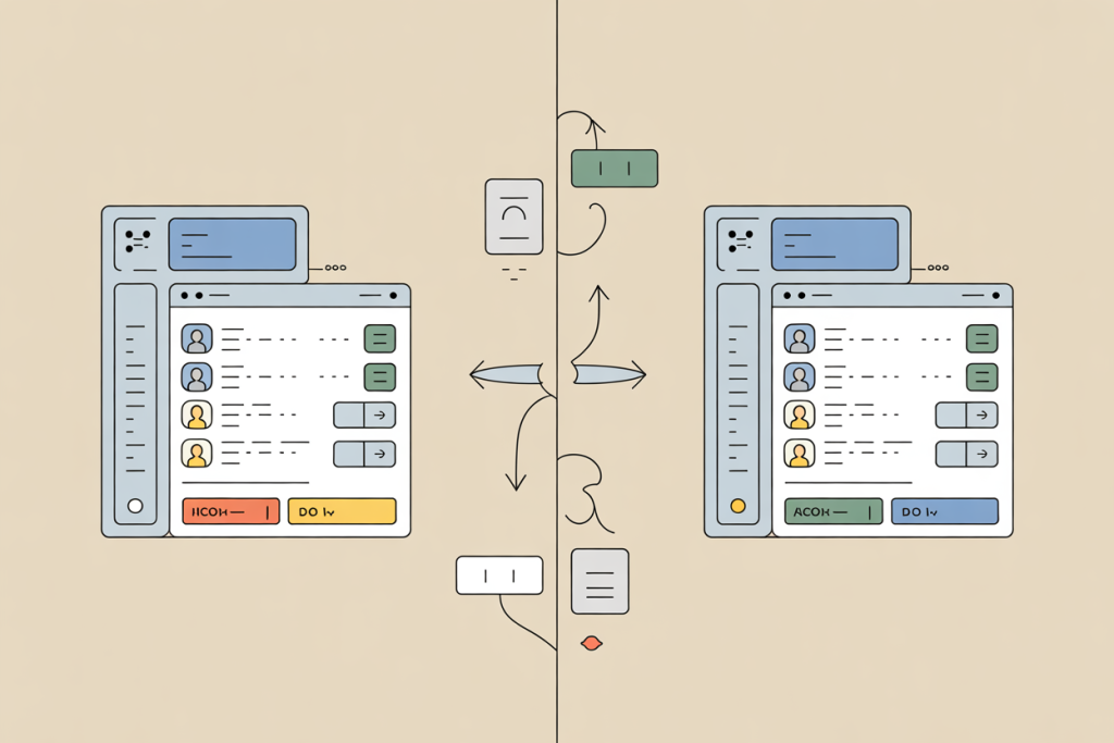 두 인터페이스 간 데이터 전송 구조를 단순화한 UI 다이어그램