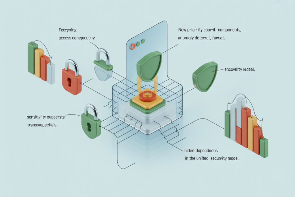 잠금 장치와 그래프 요소로 구성된 보안 모델 개념도