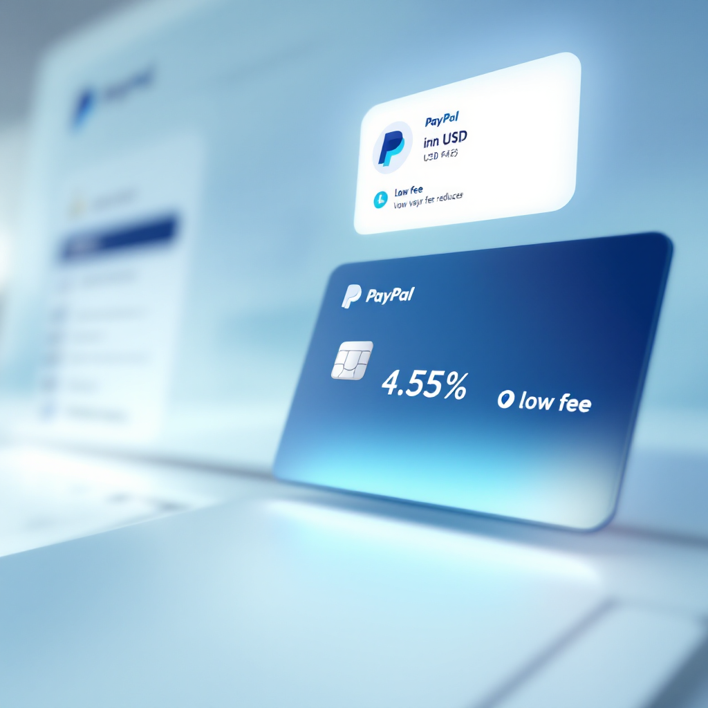 PayPal 결제 화면과 4.55% 수수료 정보가 표시된 디지털 금융 인터페이스