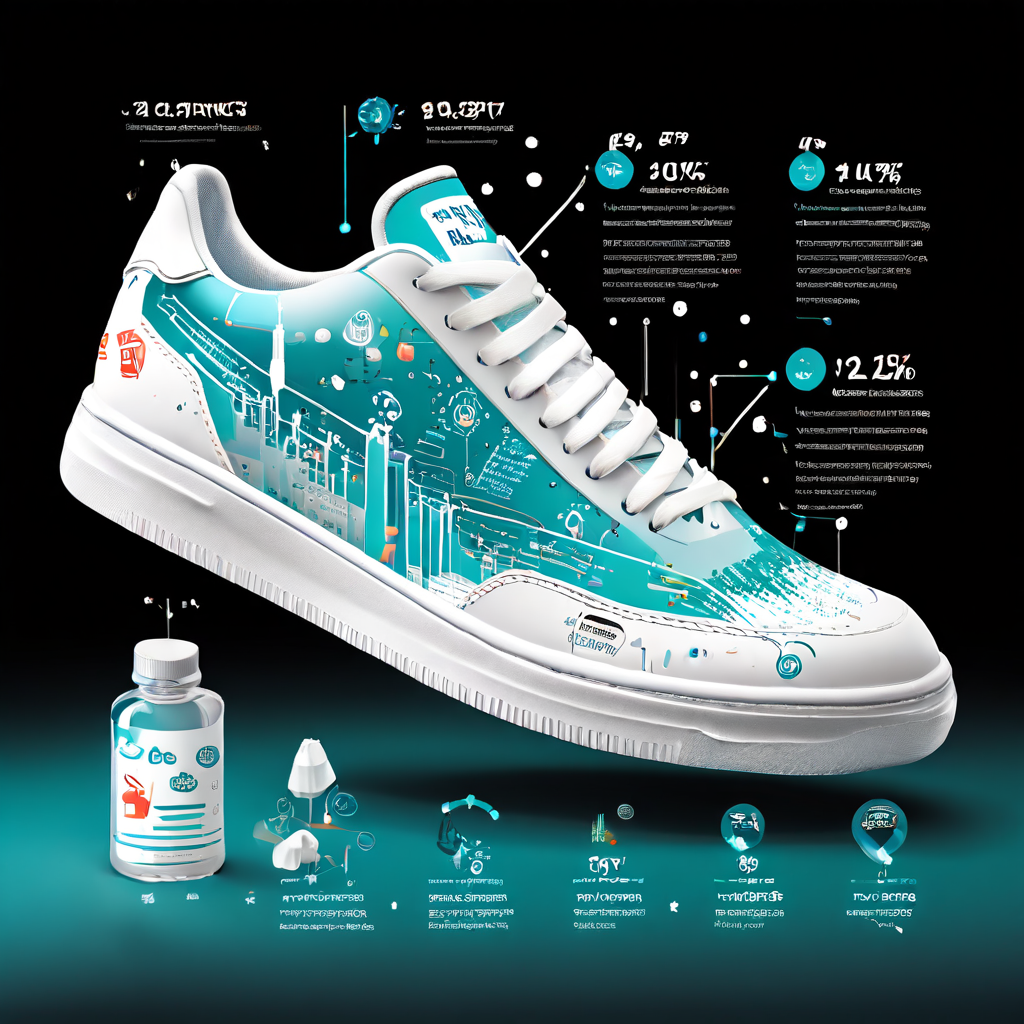 치약의 세척 효과를 과학적으로 분석한 인포그래픽으로, 화이트 운동화에 대한 세정 결과와 데이터 차트를 비교하여 보여줍니다.