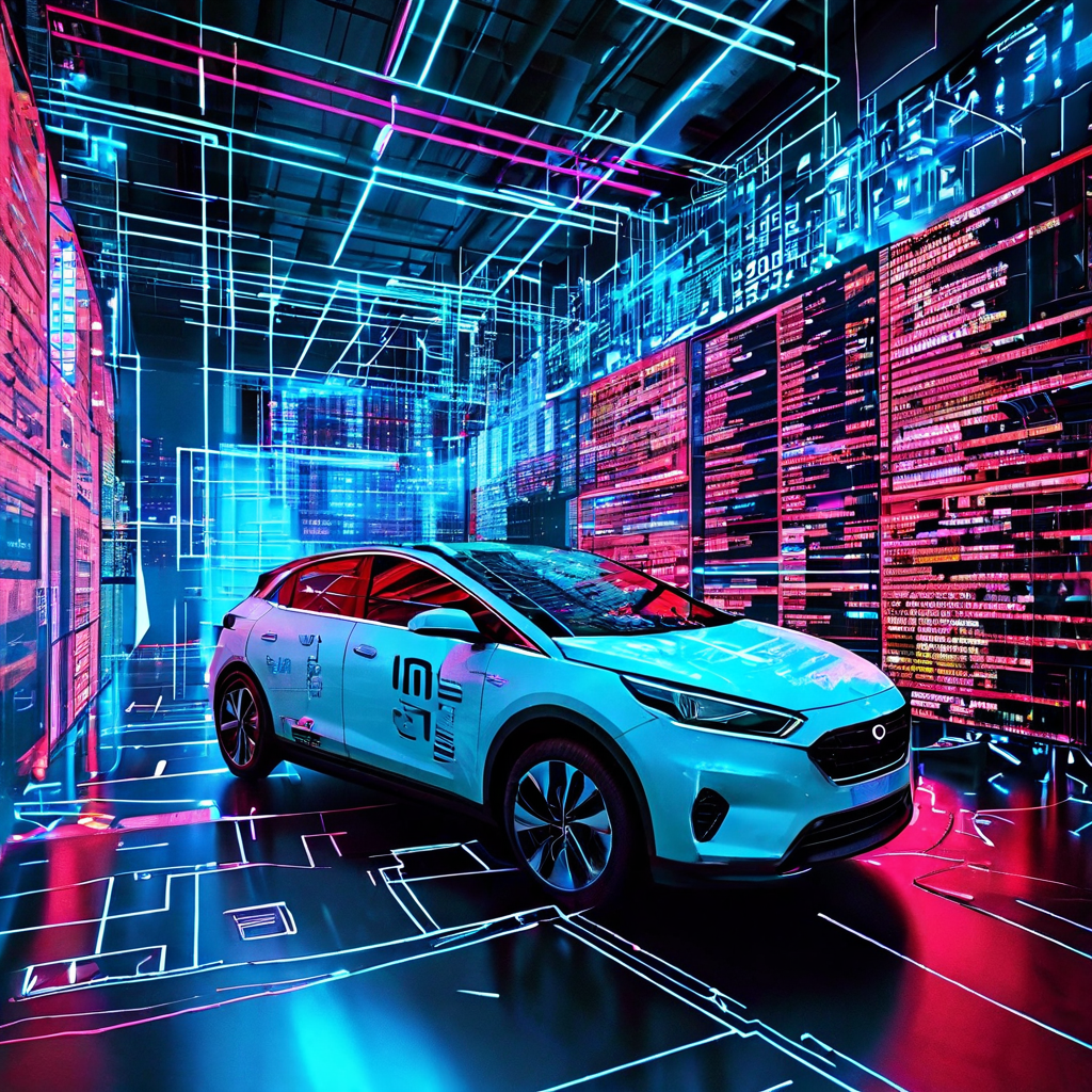 자율 주행 뉴스 차량이 혼란스러운 데이터 벽에 충돌하며 내비게이션에 충돌하는 알고리즘 경로와 동기화 오류 메시지가 표시된 디지털 교통 사고 상황을 묘사합니다.